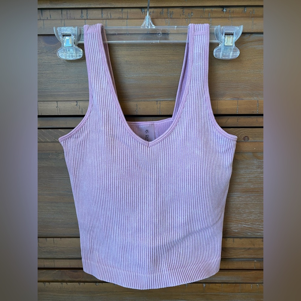 V Neck Ribbed Purple Cropped Tank Top